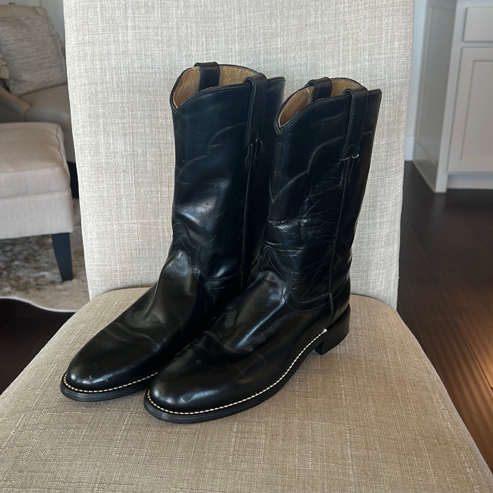 Tony Lama Black Leather Roper Boots